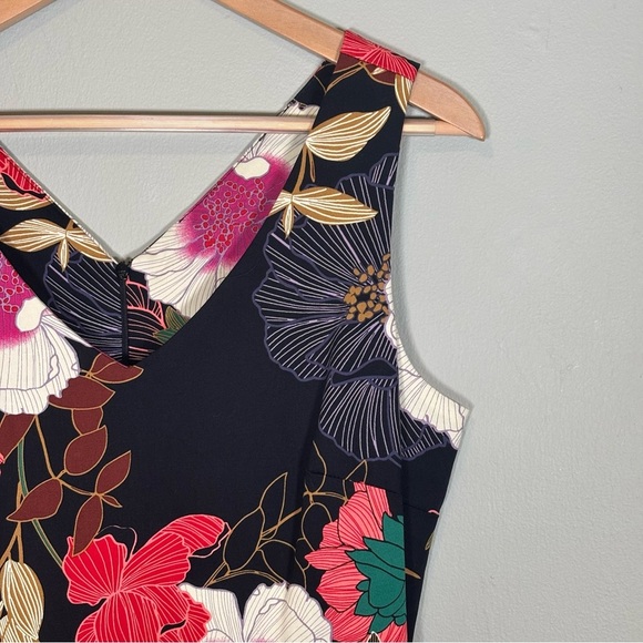 Eva Rose Fit & Flare V-Neck Front & Back Full Skirt Dress-Floral-Women Large - Picture 4 of 8